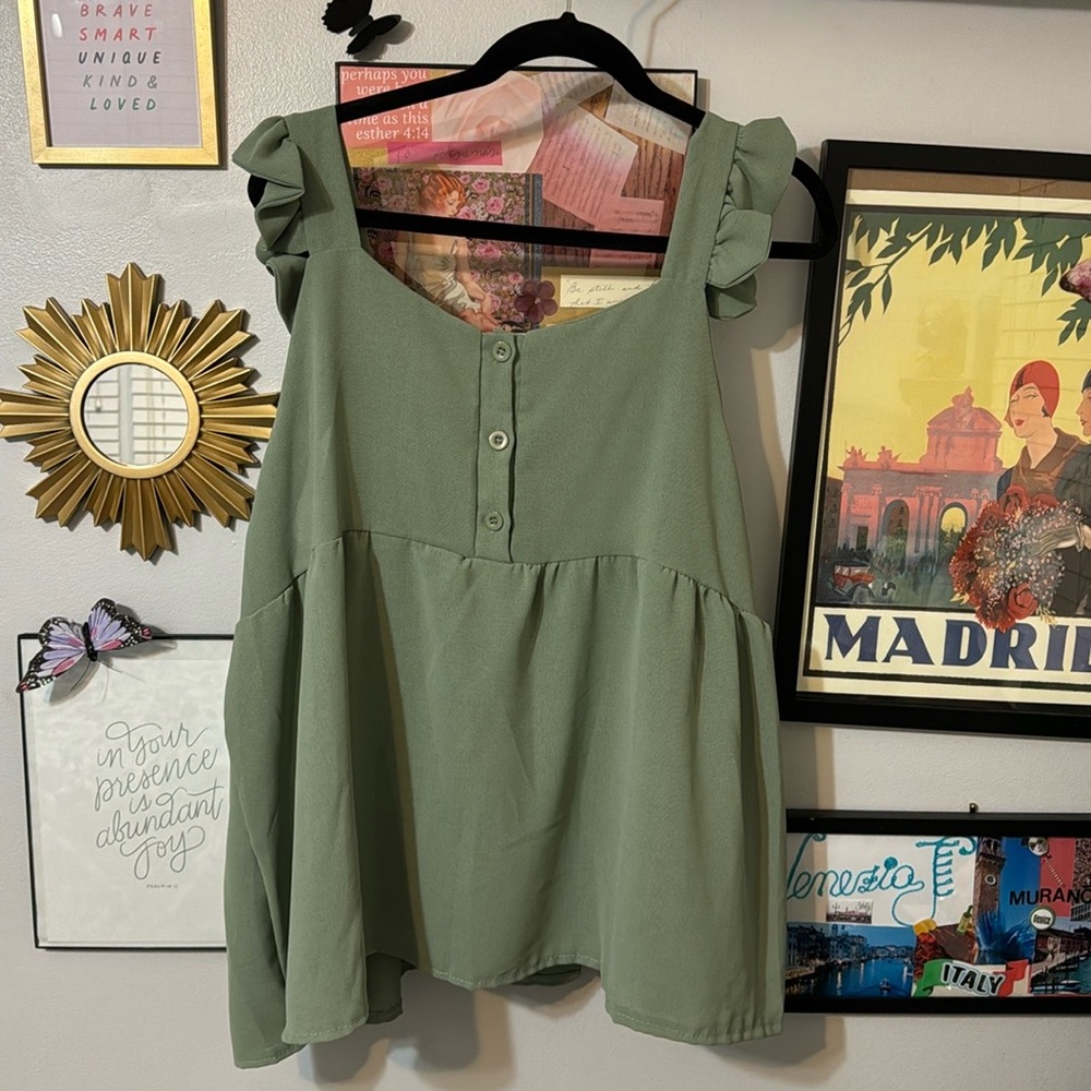 Sage Babydoll Tank Top Blouse